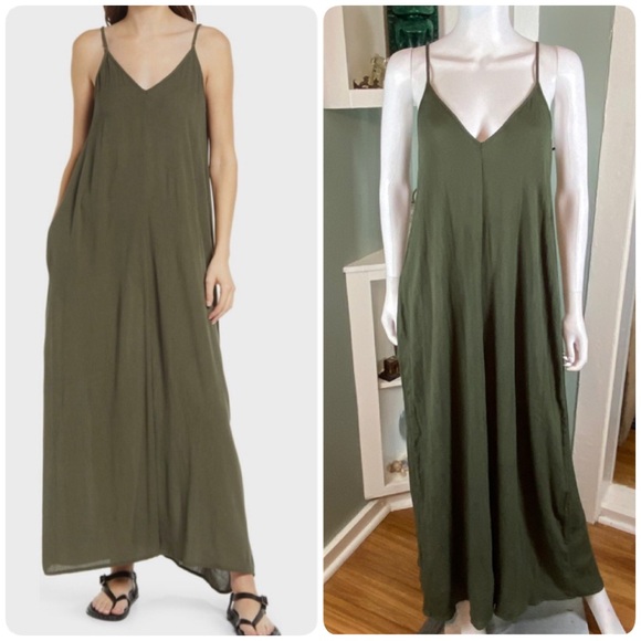 Treasure & Bond Dresses & Skirts - New NWT Treasure & Bond Favorite Slipdress Green Olive Sarma Crinkle Rayon Small